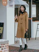 Seven volume a cut small man horn buckle coat camel college style long double-sided cashmere wool jacket women 1851