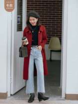 Seven volume a cut small man woolen jacket vintage red white long temperament double-sided cashmere coat female 1608