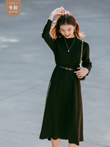 Seven Volume One cut small man knitted dress intellectual elegance black small high collar hair slim long skirt women 1828
