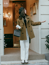 Seven Volume One cut small double-sided cashmere coat female tea camel long double-breasted suit collar coat 1605