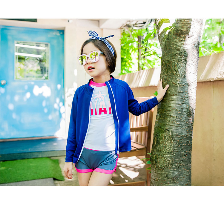 Đồ bơi, bé trai và bé gái, màu xanh và hồng, áo tắm hai mảnh, áo thun dài tay, boyshort đồ bơi trẻ em