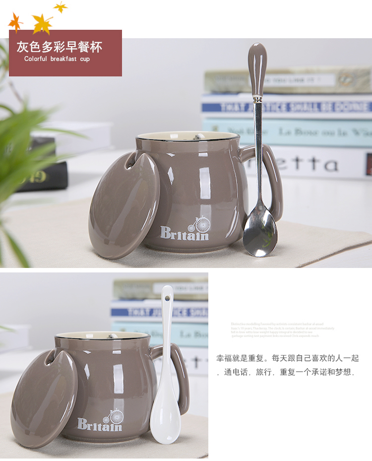 Cốc sứ có nắp cốc cốc sinh viên tùy chỉnh cốc ăn sáng cốc sữa cặp vợ chồng sáng tạo cốc nước cốc cà phê - Tách ly uống nước