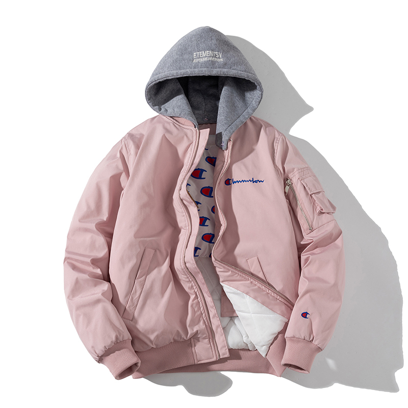 Autumn and Winter Trendy Cotton Clothing, Pink and White Thickened Baseball Jacket, Versatile Bomber Jacket for Male and Female Students