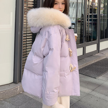 Purple horn button down cotton jacket women's winter 2025 new korean style loose big fur collar thickened bread jacket Purple horn button down cotton jacket women's winter 2025 new korean style loose big fur collar thickened bread jacket