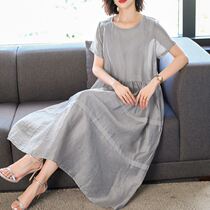 Large Code Loose Cotton Linen Dress Dress Woman Summer Dress 2022 New Temperament Medium Long Summer Skirt Mom Dress