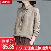 2020 spring new plain cotton linen womens original shirt womens long sleeve retro lapel loose shirt shirt top women