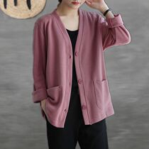Plain flagship store womens clothing art leisure plus-size jacket pure cotton cardigan plus-size giant thin top autumn