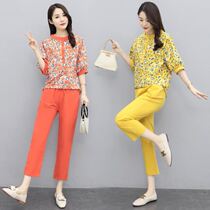 Vegetarian Dress Summer Style Suit Women Cotton Numb new body Slim Fit Slim Fit Slim Fit Pants Little Sub Ocean Gas Two Sets