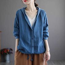 Vegan ordering cotton linen sunscreen jacket woman 2022 summer and autumn new retro hat jacket light slim 70% sleeve blouse