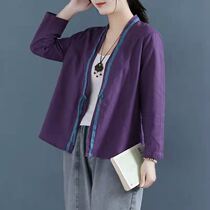 Vegetarian dress 2022 Literary disc button Spring new Chinese style comeback short jacket Womens cardigan shirt blouses blouse