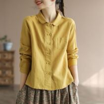 Vegetarian Linen Flagship Single Row Button Shirt Woman 2022 Spring Lady New Loose 100 Hitch Slim Long Sleeve Blouse