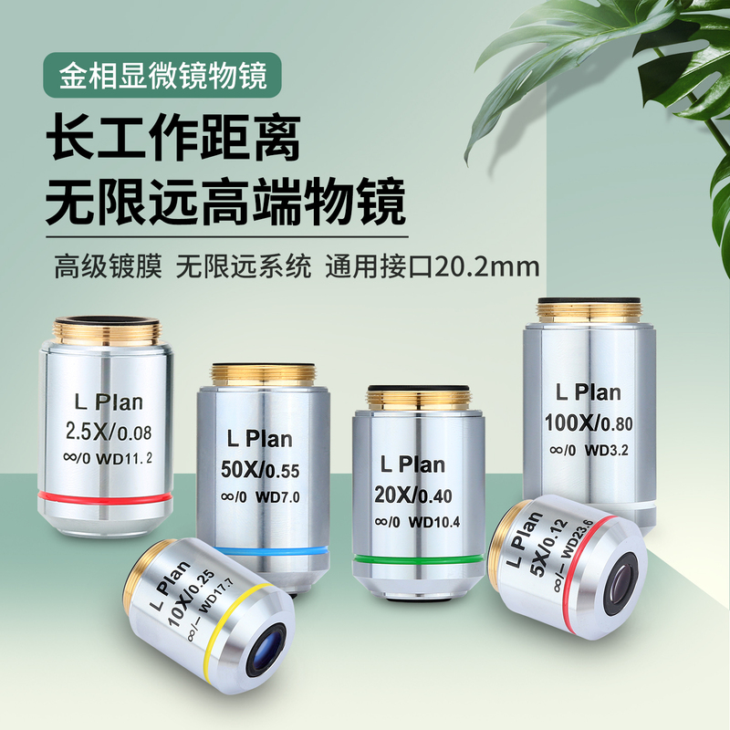 Microscope Long Working Distance Flat Field Infinity Objective Lens Metallographic High Magnification 10X20X50X100X Dry Lens