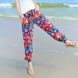 Пляжные весенние летние штаны, этнический фонарь, стиль бохо, свободный крой, этнический стиль, большой размер