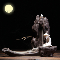 Creative purple sand backflow incense burner Jiang Taigong fishing high mountains and rivers aromatherapy stove smoked sandalwood stove Antique tea ceremony ornaments