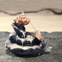 Ceramic creative lotus reverse flow incense burner Purple sand antique household plug-in room sandalwood incense stove reverse flow line incense stove