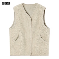 Leather and fur one Vest Women autumn and winter New imitation lamb fluff zipper vest warm sleeveless horse jacket jacket