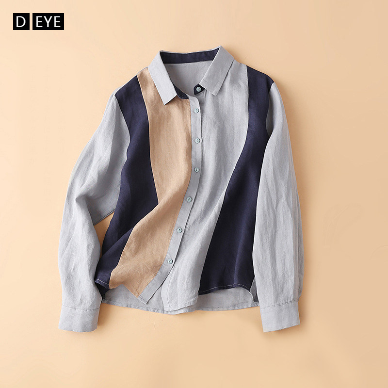 Hemp shirt women's 2022 summer new design sense niche literary tops match long-sleeved casual shirts