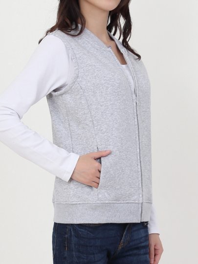 马甲女春秋季薄款加绒运动休闲无袖背心坎肩灰色拉链开衫马甲外套