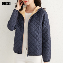 Plus velvet coat womens loose autumn and winter imitation lamb velvet diamond grid cotton cardigan hooded zipper slim cotton coat