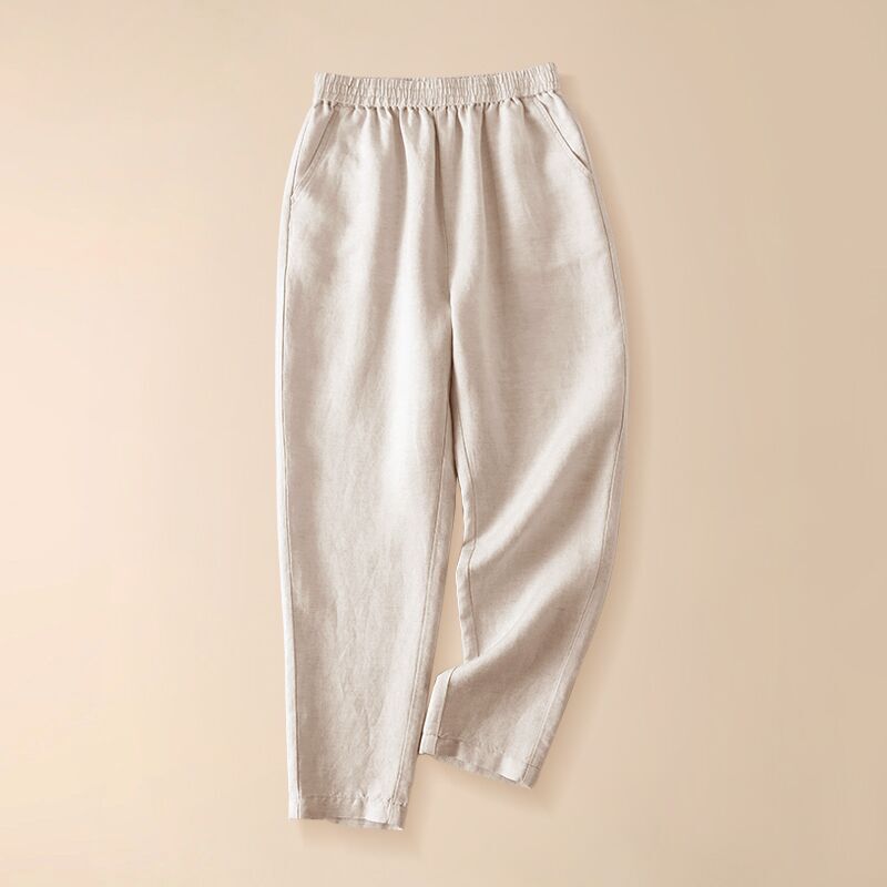 Linen Cropped Pants for Women, Summer Thin Style 2025 New Elastic Waist Harem Pants, Linen Material, Outerwear, Eight-Point Carrot Pants