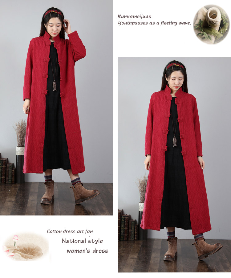 Áo gió nữ Q Qiling dài phần mùa xuân và mùa thu 2018 mới cotton và vải lanh văn học retro quốc gia khóa tấm là áo khoác mỏng áo phao nữ dáng dài hàn quốc