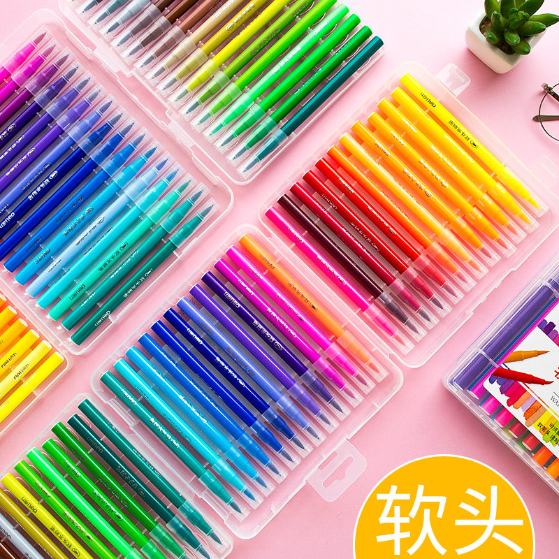 得力软头水彩笔儿童小学生用36色安全可水洗48色幼儿园宝宝24色美术绘画无毒彩色画笔初学者手绘涂鸦画画套装