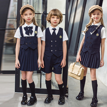 Kindergarten garden clothes summer clothes British style vest three-piece school uniform set children graduation performance class clothes