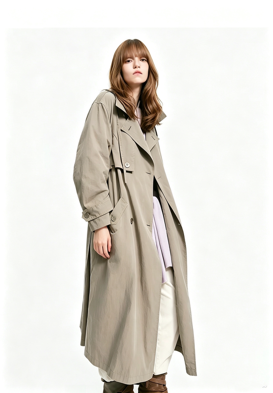 M0Co Windbreaker 2026 Autumn New Product Detachable Hood with Free Belt Peach Skin Texture Long Coat Mbf3Trc004