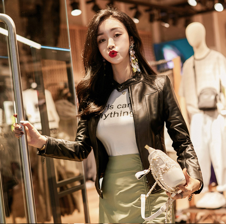 Кожаная куртка 真皮皮衣女短款修身外套立领小2024春秋新款绵羊皮夹克海宁欧货 Juccy carutar