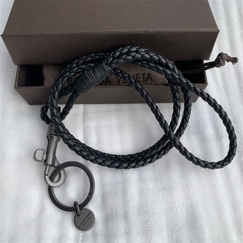 Sheepskin Woven Key Lanyard, Badge Holder, Neck Strap, Long Rope Keychain, Genuine Leather Work Id Badge Keychain for Men and Women