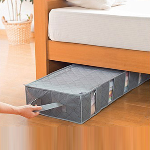 Bamboo charcoal under the bed storage box storage bag King-size quilt bag folding flat bottom of the bed storage box grid shoe box