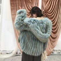  Red fox fur car strip fur coat womens short hooded long-sleeved Korean version of the profile is thin 2021 Haining new