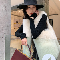  Pocket whole leather fox fur grass vest womens short jacket thin Korean vest 2021 winter Haining new