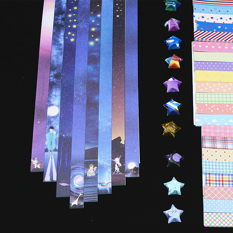 Printed folding star note wishing lucky star color handmade paper non-luminous solid color creative bottle tube making material