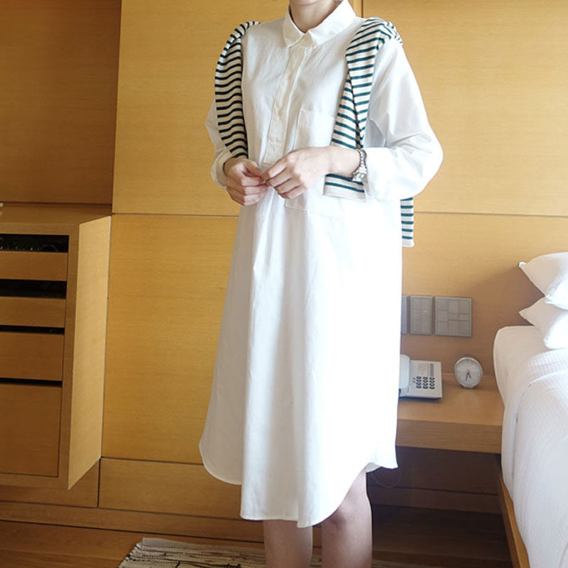 2026 Spring/Summer New Style POLO Collar Pullover Long Sleeve Shirt Dress Women's Loose Mid-Length Base Shirt Dress