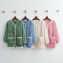 Single-piece pyjamas jacket with female autumn and winter coral suede thickened warm long sleeves Home Jacket Flannel Winter Plus Suede