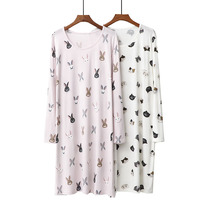 2022 new sleepwear womens spring autumn sleeping dress Modale long sleeve thin cover with a long loot home in the knee