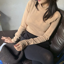 Clear Cabin Plus Suede Pure Color High Collar Long Sleeve T-Shirt Woman Warm Clothes Autumn winter Two-sided Develte fever to fix the undershirt