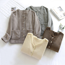 Coral Suede Jacket Woman upper flange suede jacket Double face suede cardiff with warm thickened padded pyjamas home clothes