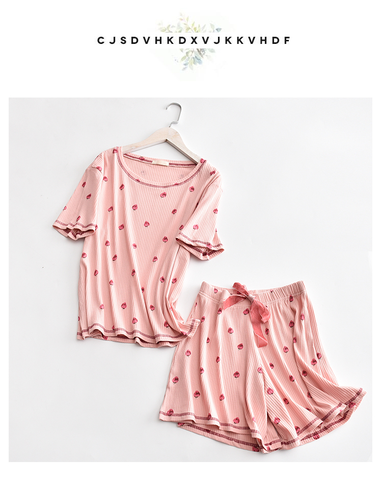 2018 cotton đồ ngủ của phụ nữ mùa hè thường ngắn tay quần short cotton cuống dâu in nhà dịch vụ phù hợp với
