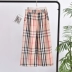 Quần pyjama cotton mùa xuân hè 2018 quần cotton nữ vuông quần ống rộng thoải mái rộng chân quần giữa eo quần ống rộng nữ Quần tây