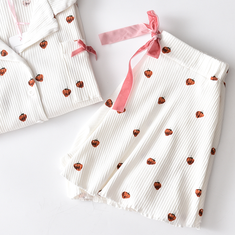 2018 cotton đồ ngủ của phụ nữ mùa hè thường ngắn tay quần short cotton cuống dâu in nhà dịch vụ phù hợp với