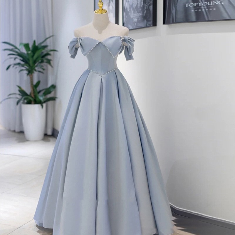 Evening Dress 2022 Summer New Style One-Line Collar Simple Sexy Beaded Banquet Host Elegant Bridesmaid Dress