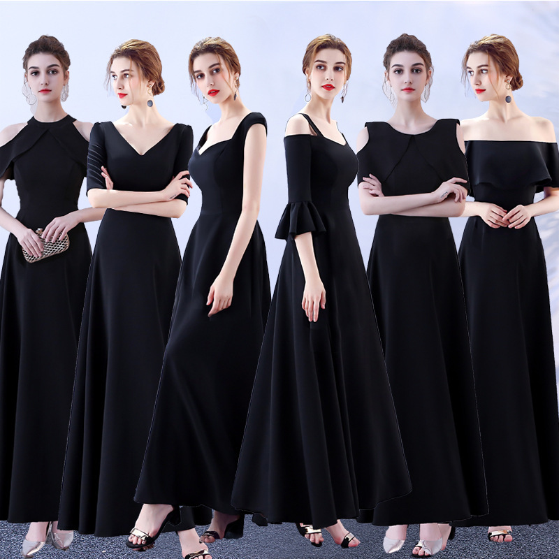 Banquet Dress 2024 New Slim Party Host Long Dress Black Evening Dress Bridesmaid Dress