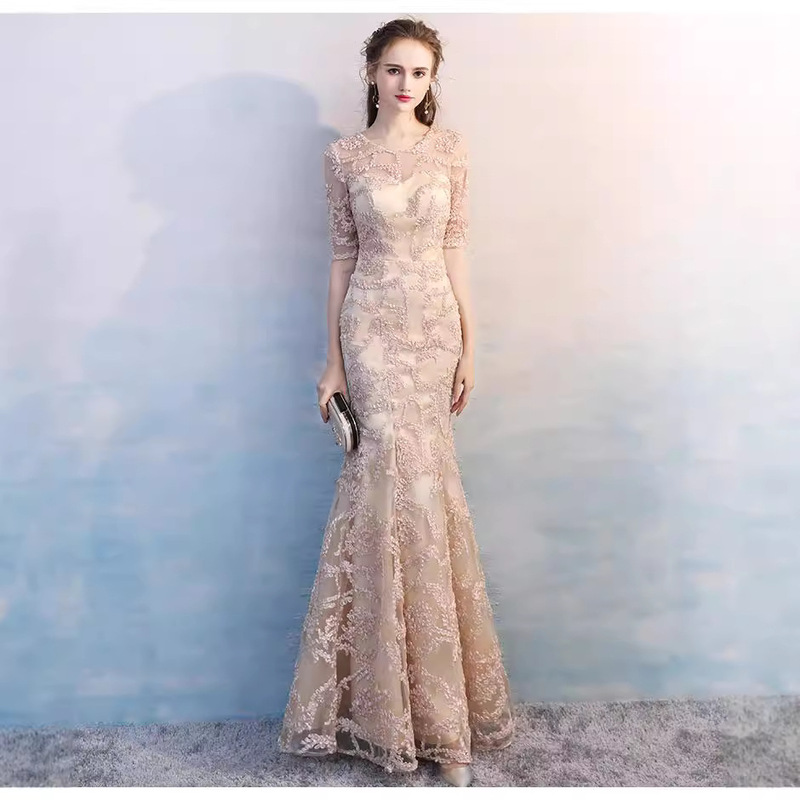Banquet Evening Dress 2020 New Style Long Lace Bridesmaid Dress Cocktail Dress Hostess Dress for Women