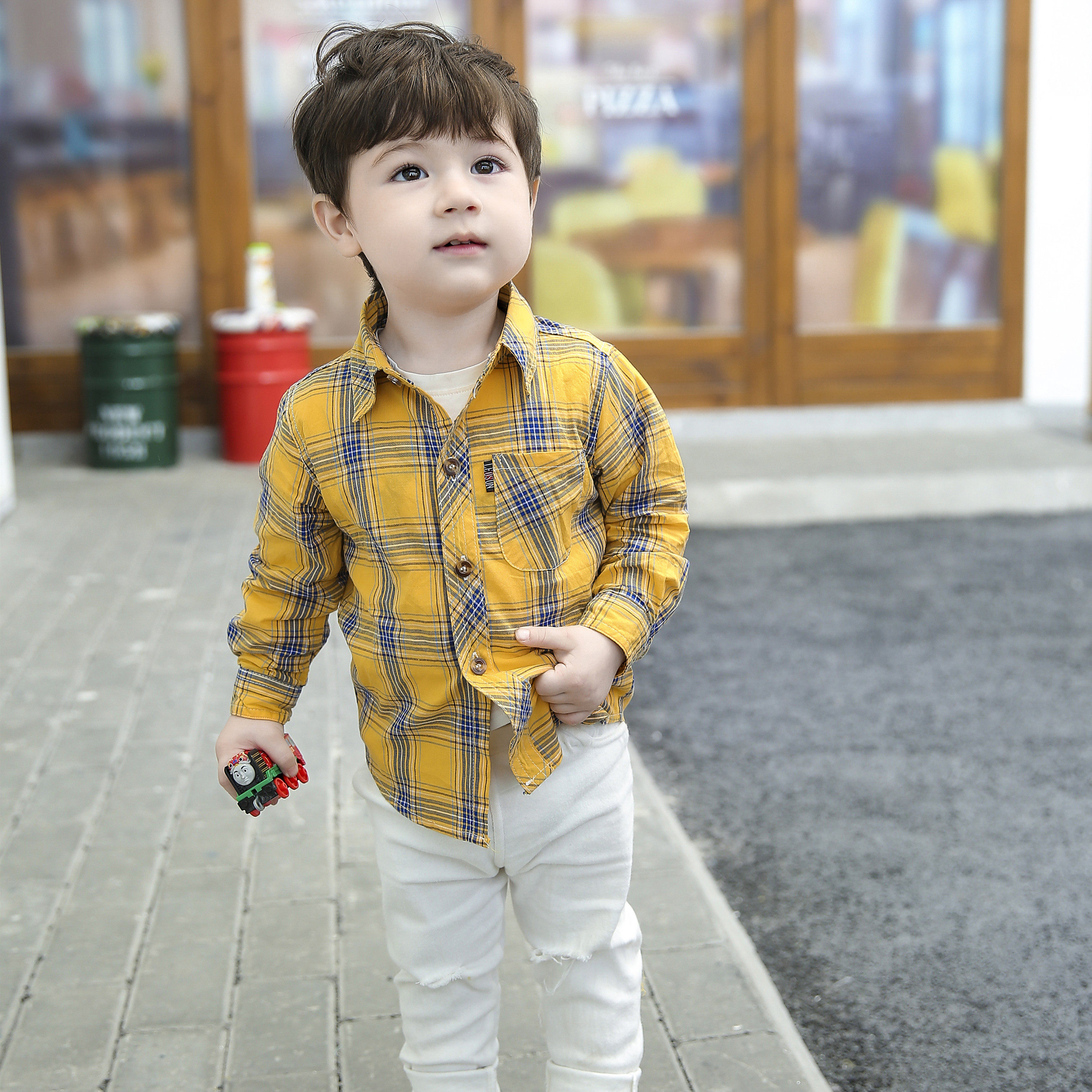 Children Long Sleeve New Plaid Shirt Slim Fit Pure Cotton Shirt Baby Spring Autumn Jacket Boy Little Middle Boy Clothing Blouse