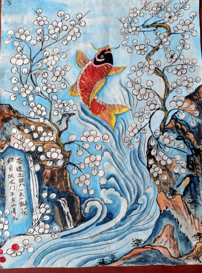 Yu Xianrong Original Zhu Xiangtown Wooden Carp Jump Dragon Fengxiang Decoration Painting
