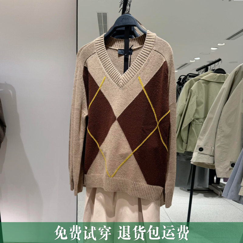 Za Retro Diamond Pattern V Neck Knitwear for Women in Autumn and Winter Long-Sleeved Versatile Knitwear Diamond Pattern Knitwear 2893148 Za Retro Diamond Pattern V Neck Knitwear for Women in Autumn and Winter Long-Sleeved Versatile Knitwear Diamond Pattern Knitwear 2893148