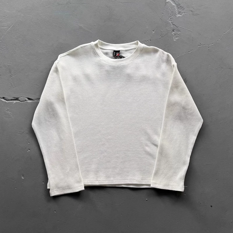Удлинённая футболка с длинным рукавом, oversize, американский стиль, круглый ворот, с вышивкой