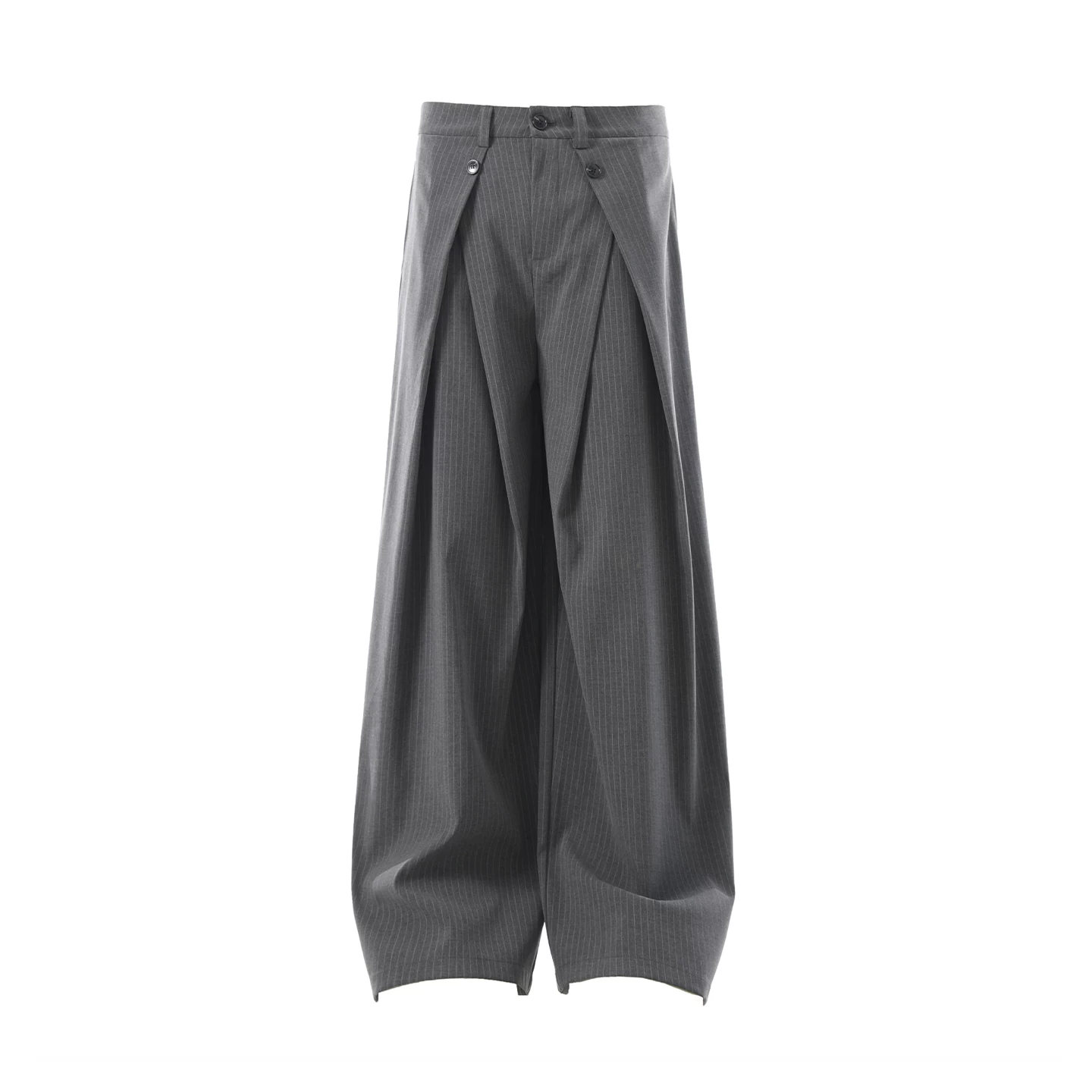 ACRARDIC2026 old money style gray pleated A-line wide-leg trousers for men and women silhouette commuting striped casual pants
